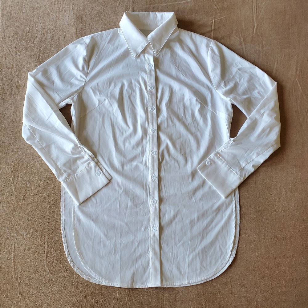 Women's White Casual Long Sleeve Split Curved Hem Medium